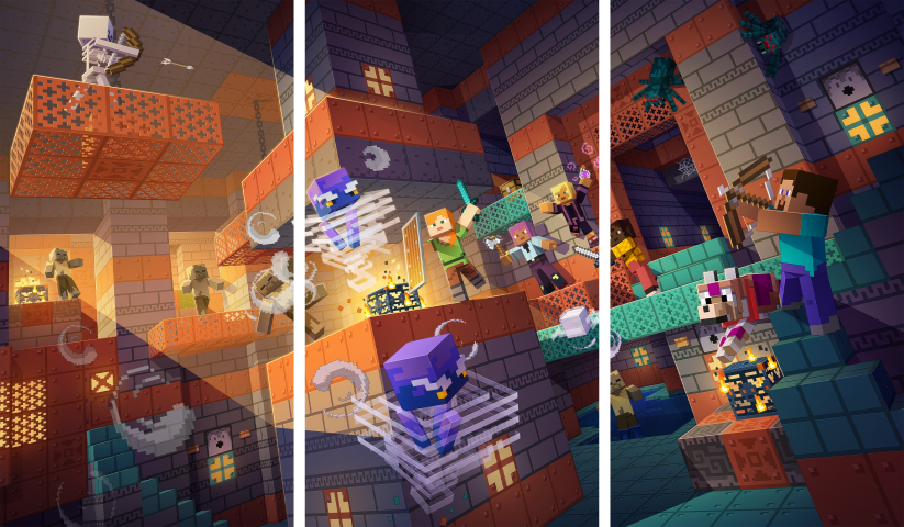 Minecraft – 3 Panels – Multiple Sizes | Home Decor