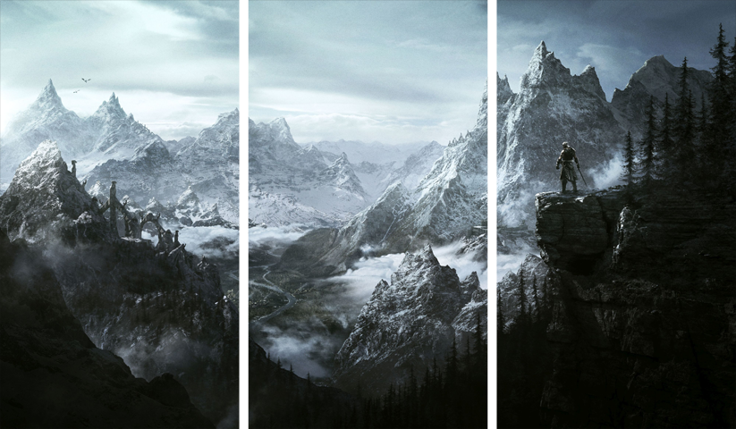 لوحة The Elder Scrolls V Skyrim – ثلاثة قطع – برشة أحجام | ديكور دارك
