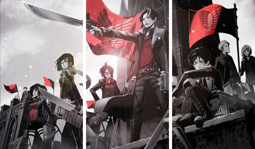 Attack On Titan AOT – 3 Panneaux – Plusieurs Tailles | Décoration Maison