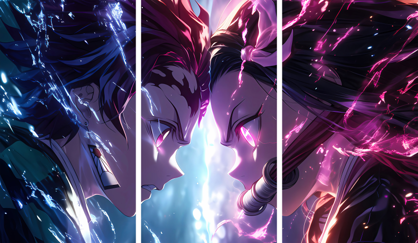 لوحة Demon Slayer – ثلاثة قطع – برشة أحجام | ديكور دارك