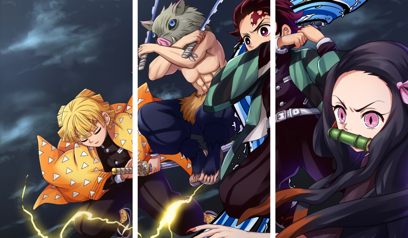 Demon Slayer – 3 Panneaux – Plusieurs Tailles | Décoration Maison