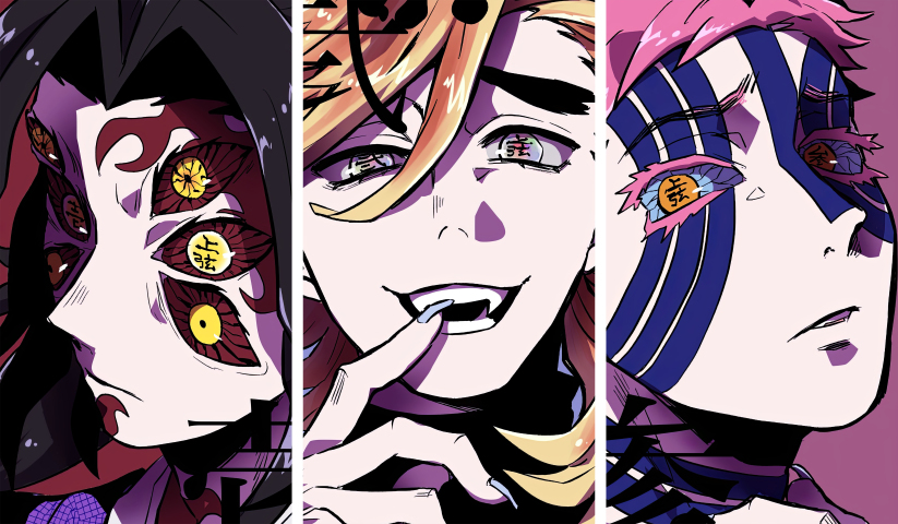 لوحة Demon Slayer – ثلاثة قطع – برشة أحجام | ديكور دارك