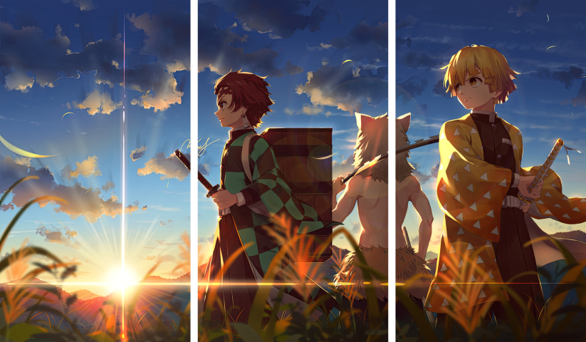 لوحة Demon Slayer – ثلاثة قطع – برشة أحجام | ديكور دارك