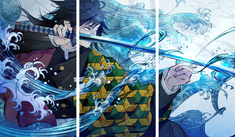 لوحة Demon Slayer – ثلاثة قطع – برشة أحجام | ديكور دارك