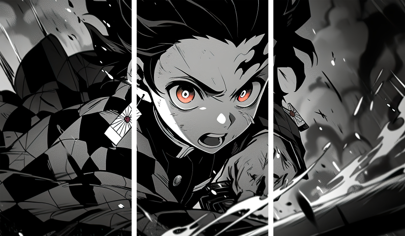 لوحة Demon Slayer – ثلاثة قطع – برشة أحجام | ديكور دارك