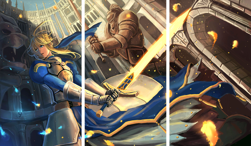 Fate stay night – 3 Panels – Multiple Sizes | Home Decor