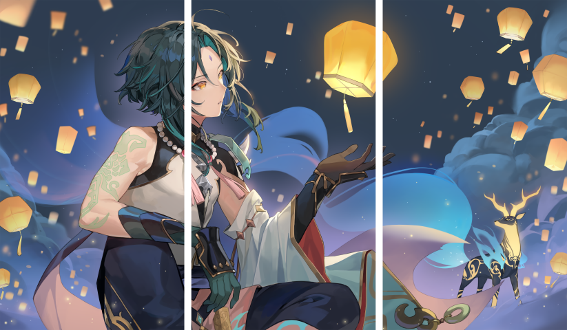 لوحة Genshin Impact – ثلاثة قطع – برشة أحجام | ديكور دارك