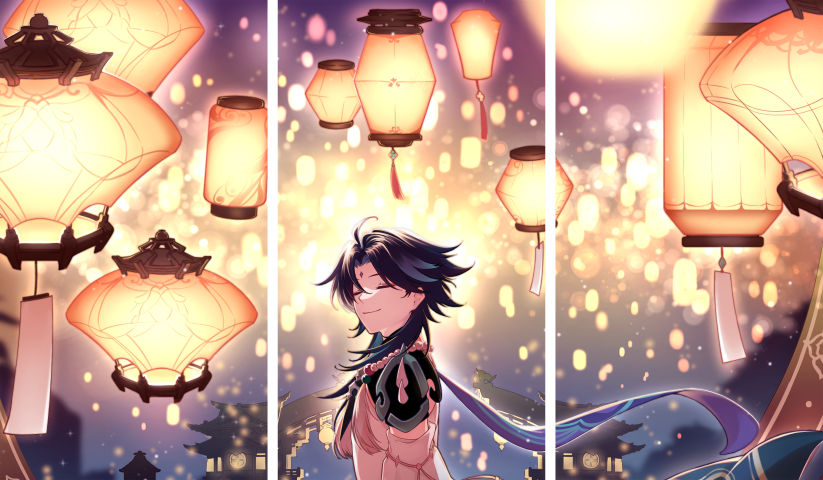 لوحة Genshin Impact – ثلاثة قطع – برشة أحجام | ديكور دارك