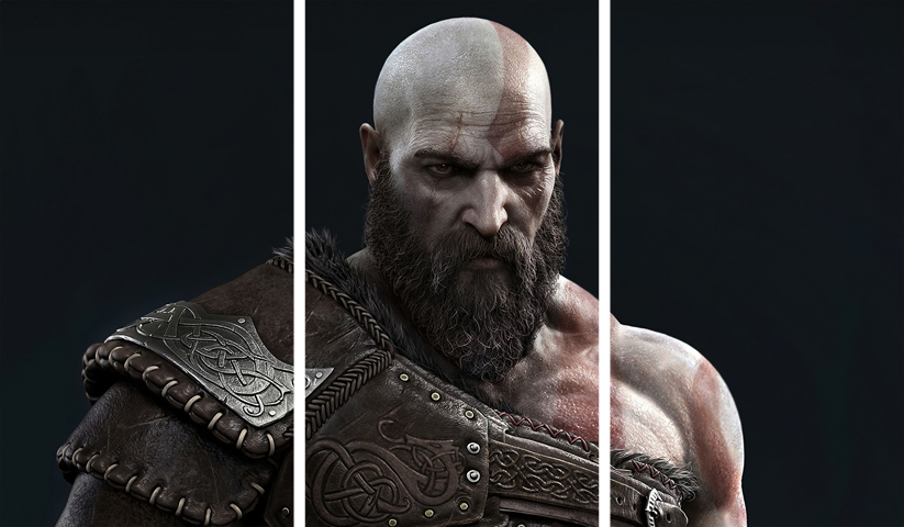 لوحة God of War – ثلاثة قطع – برشة أحجام | ديكور دارك