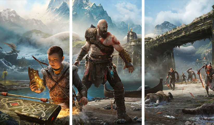 لوحة God of War – ثلاثة قطع – برشة أحجام | ديكور دارك