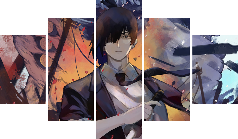 لوحة Chainsaw Man – خمسة قطع – برشة أحجام | ديكور دارك