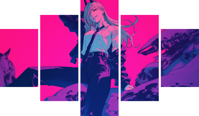 لوحة Chainsaw Man – خمسة قطع – برشة أحجام | ديكور دارك