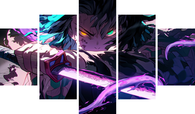 لوحة Demon Slayer – خمسة قطع – برشة أحجام | ديكور دارك