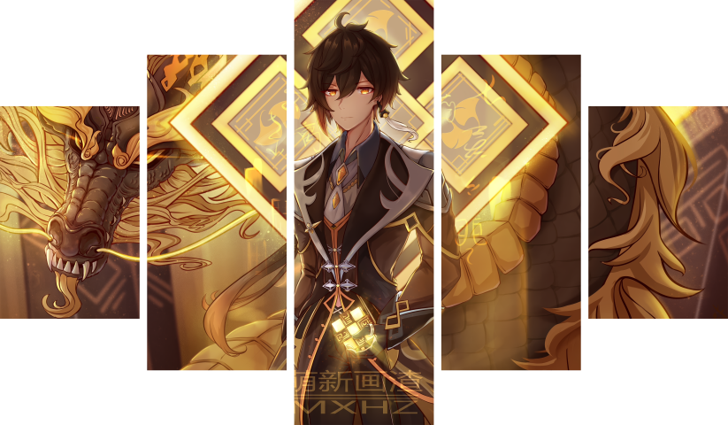 Genshin Impact – 5 Panels – Multiple Sizes | Home Decor